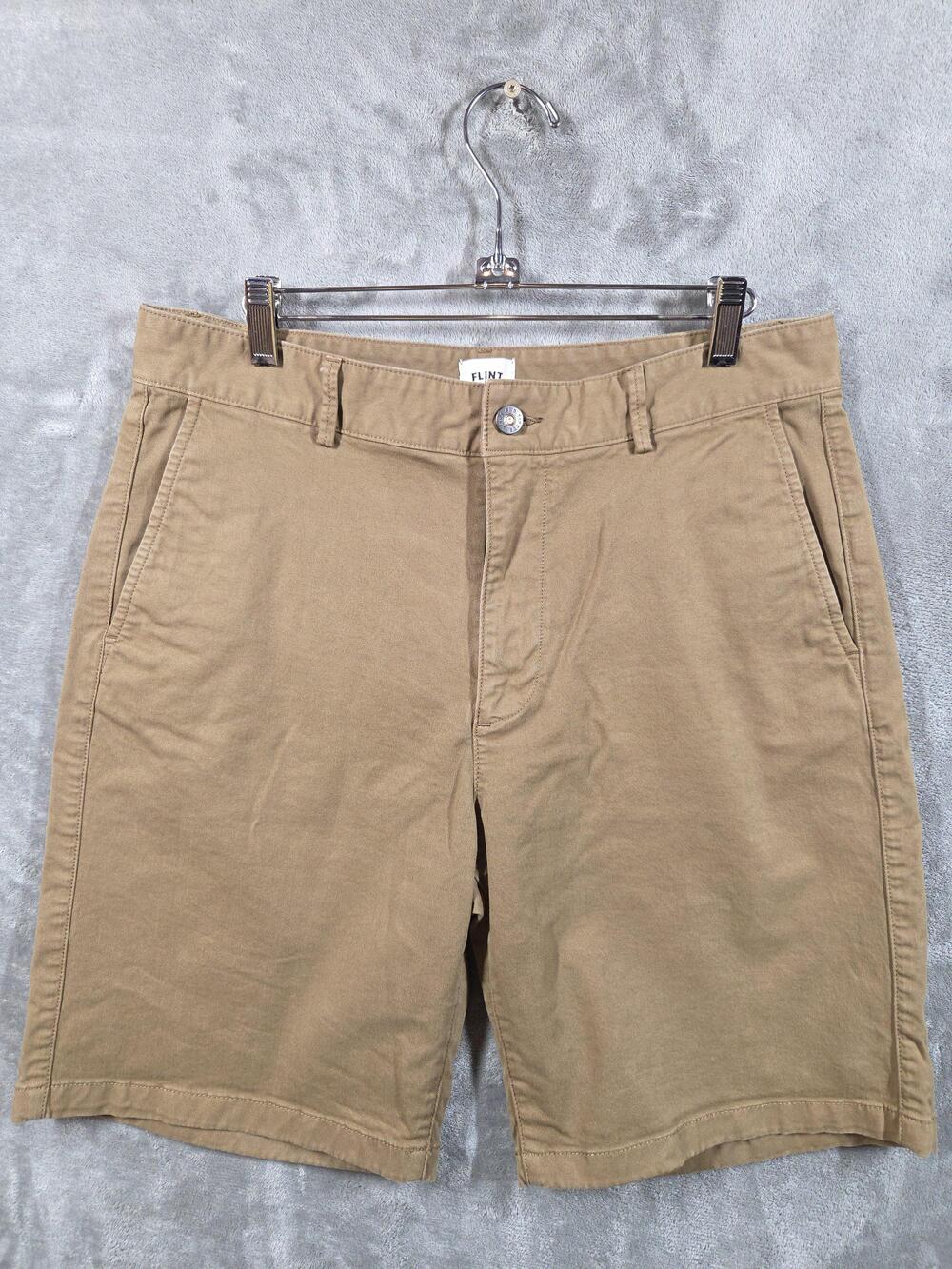 Flint And Tinder Shorts Mens 33 Beige Chino Stretch Canvas 9 Inseam Casual